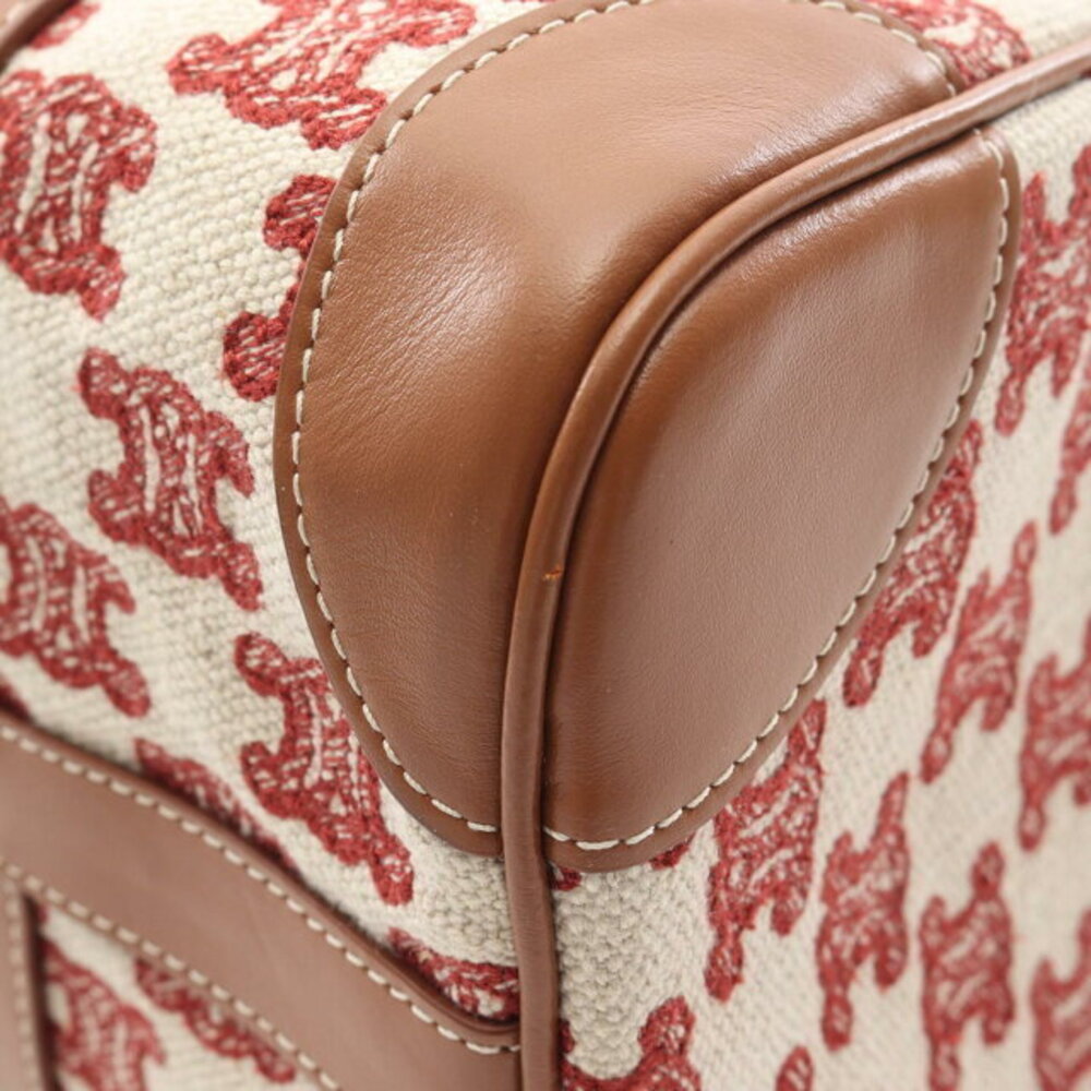 Celine Triomphe Handbag Canvas Leather Ivory White Red Brown - Picture 6 of 6